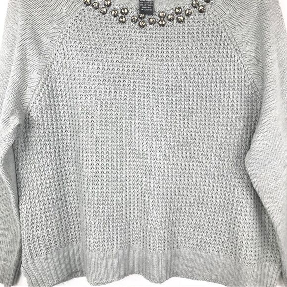 89th & Madison Gray Knit Jeweled Crew Neck Sweater - Picture 7 of 11